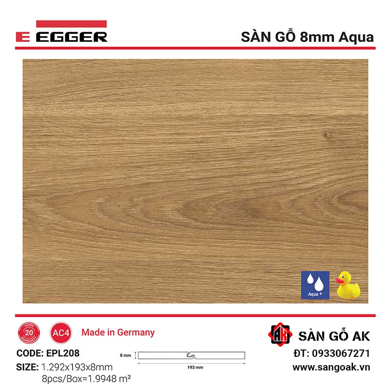 Sàn Gỗ Công Nghiệp Đức Egger Aqua 8mm EPL208